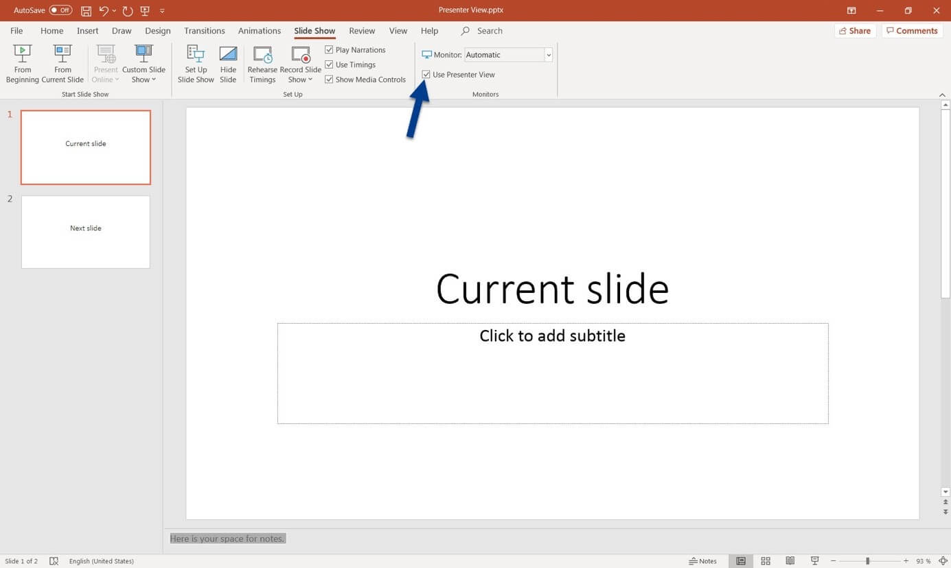 where is presentation mode in power point