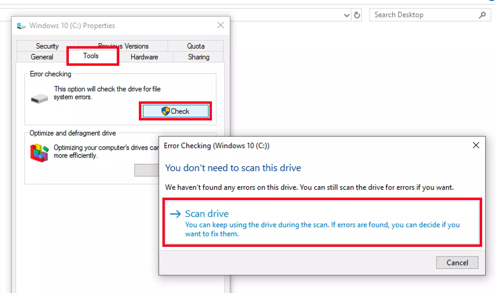 Disk Error Checking in Windows 10