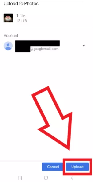 Android screenshot of “Upload” option in “Upload to photos”