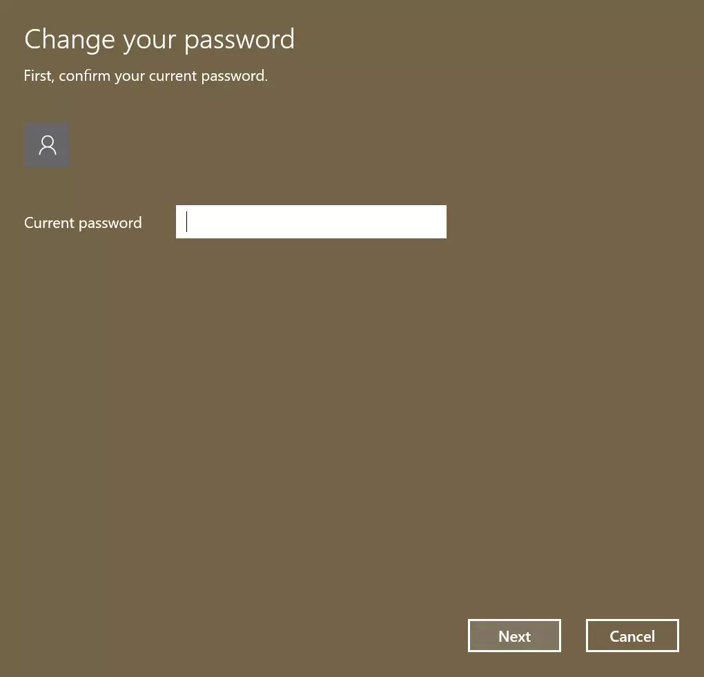 Windows 10: Change password