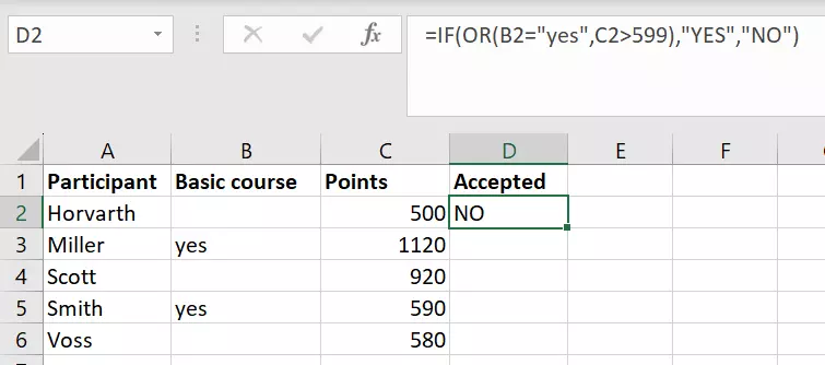 Excel IF OR: Return value for the entered formula