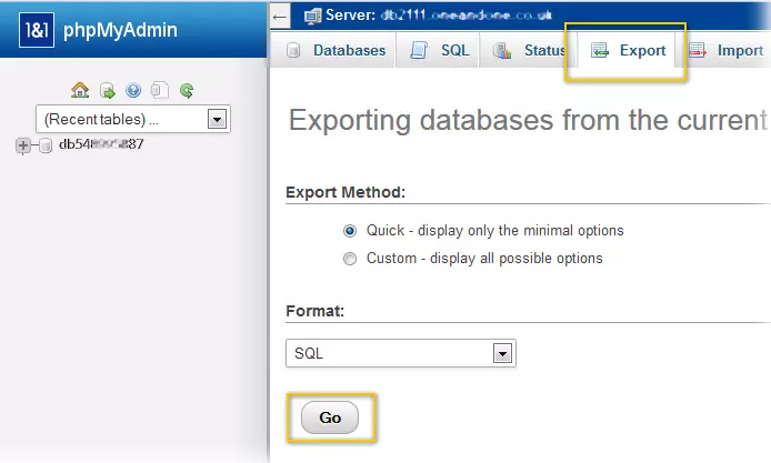 Export database