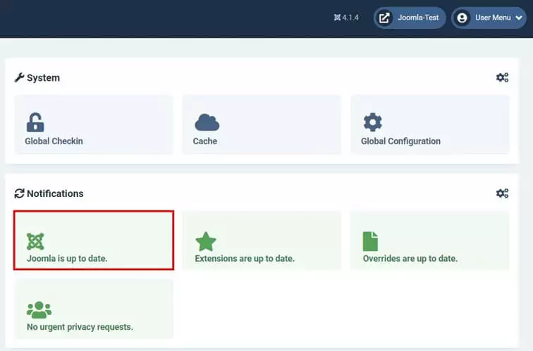 Joomla-Dashboard: Checking the Joomla version