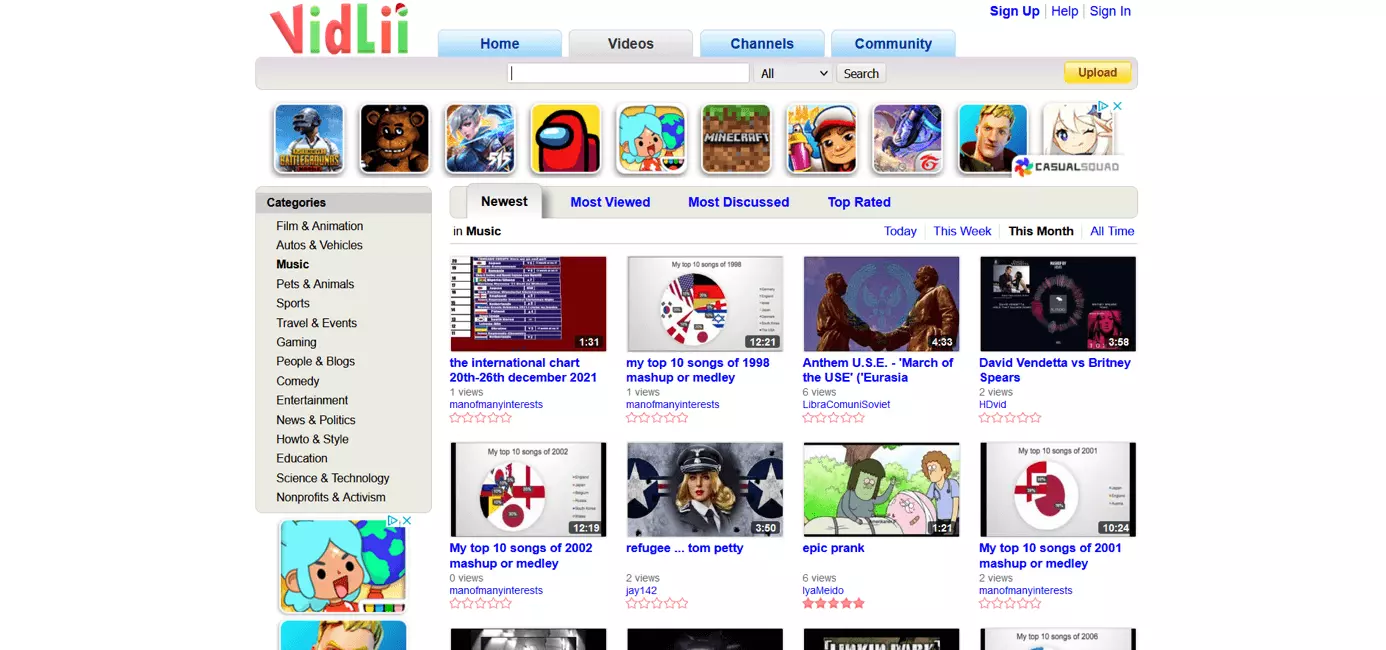 Screenshot of VidLii website