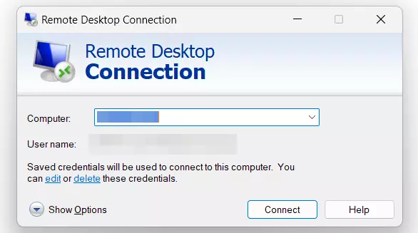 Remote desktop connection menu