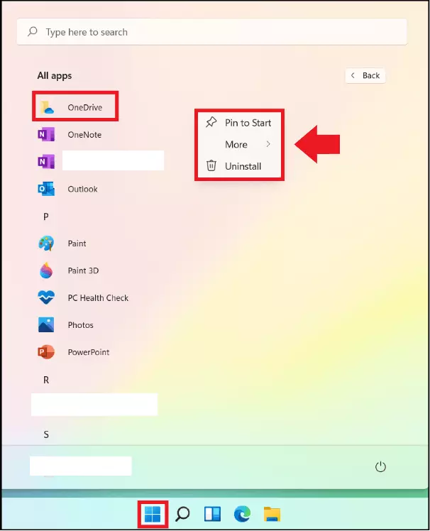 All installed apps in the Windows Start menu