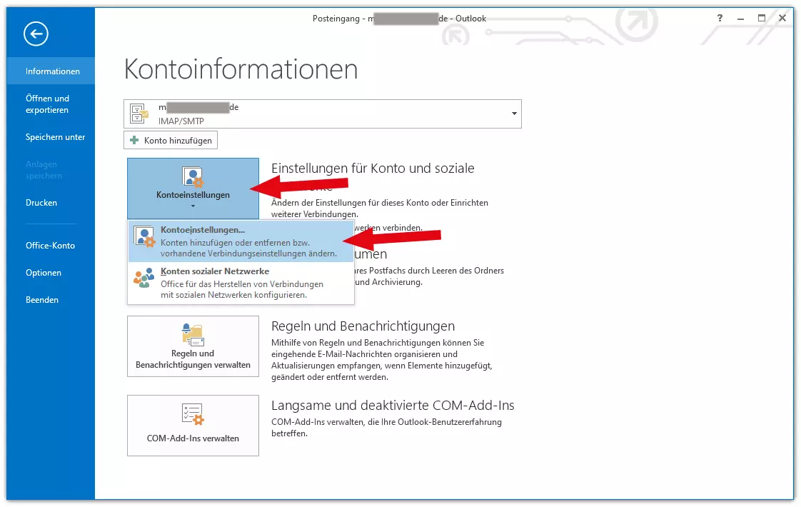 Outlook change sender: open Account Settings 