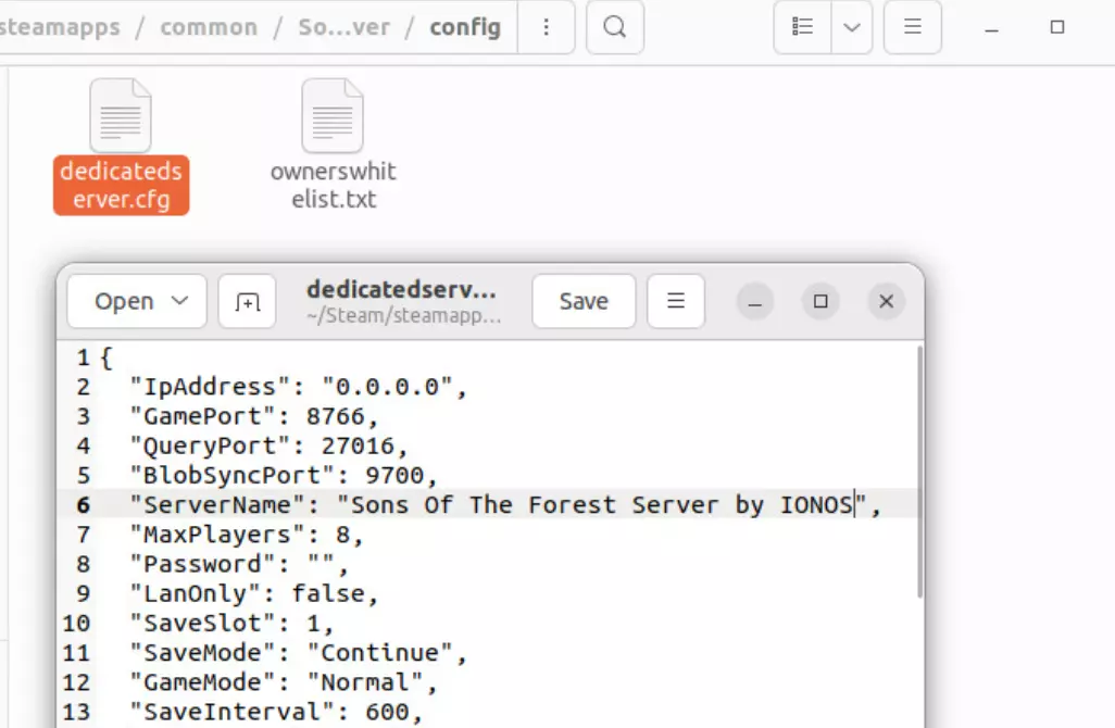 Configuring Sons of the Forest Ubuntu server