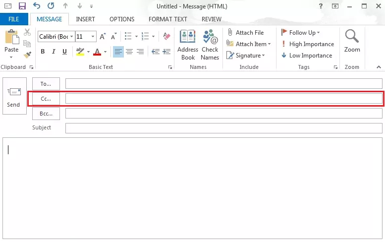 Microsoft Outlook 2013: The address fields To, CC, and BCC in the email window