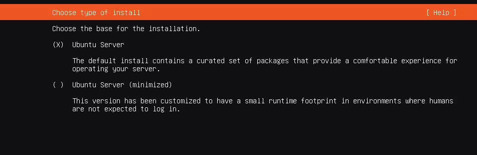 Ubuntu server installation: Choosing the installation type