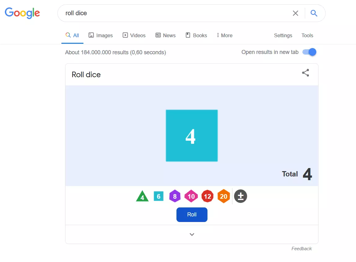 Play a die game with this Google Easter egg
