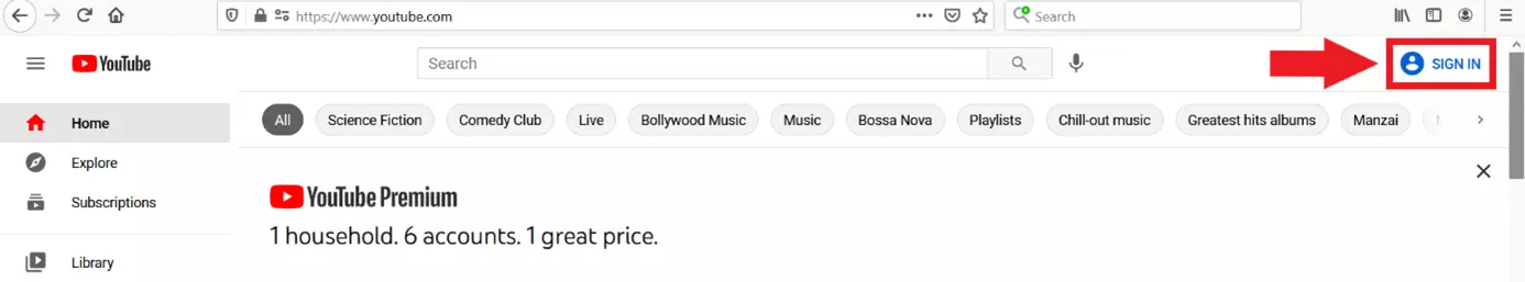 YouTube website: “Sign in”