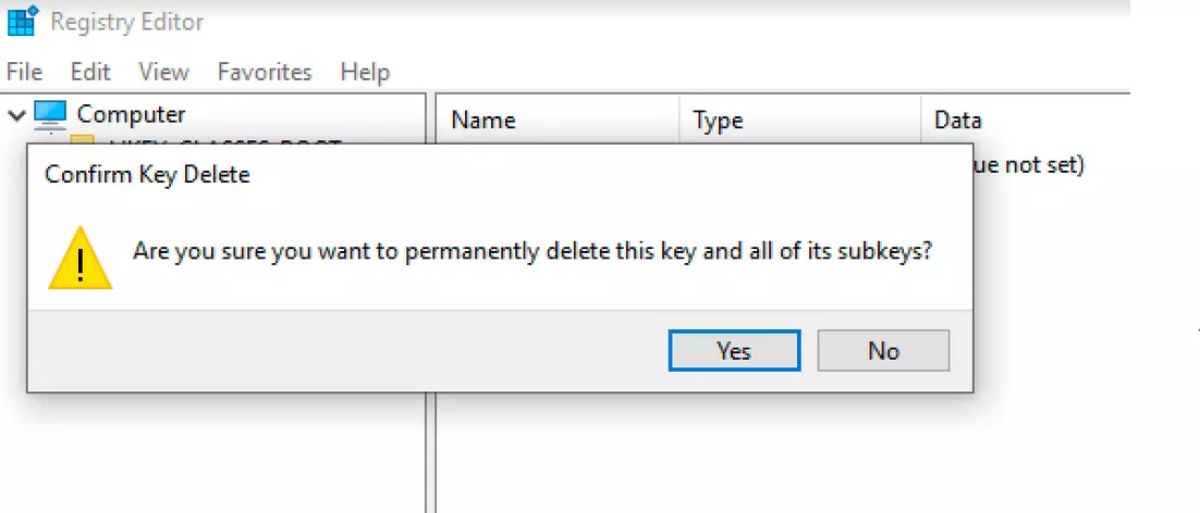 Regedit: “Confirm Delete key” dialog box