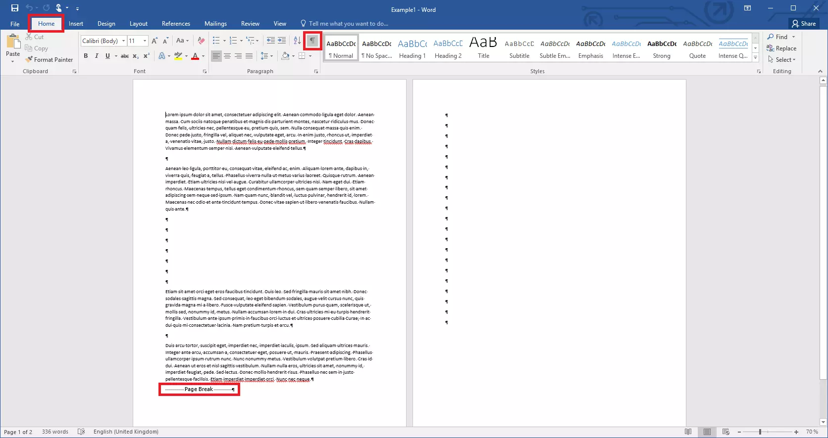 Visible control characters to delete pages in Word