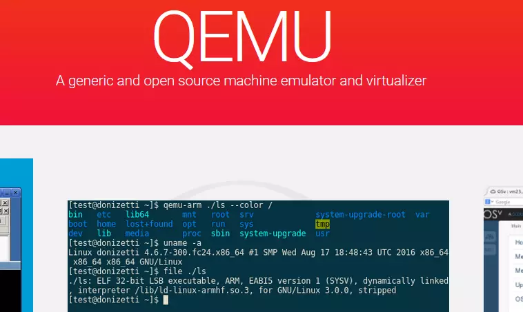 Screenshot of the QEMU website