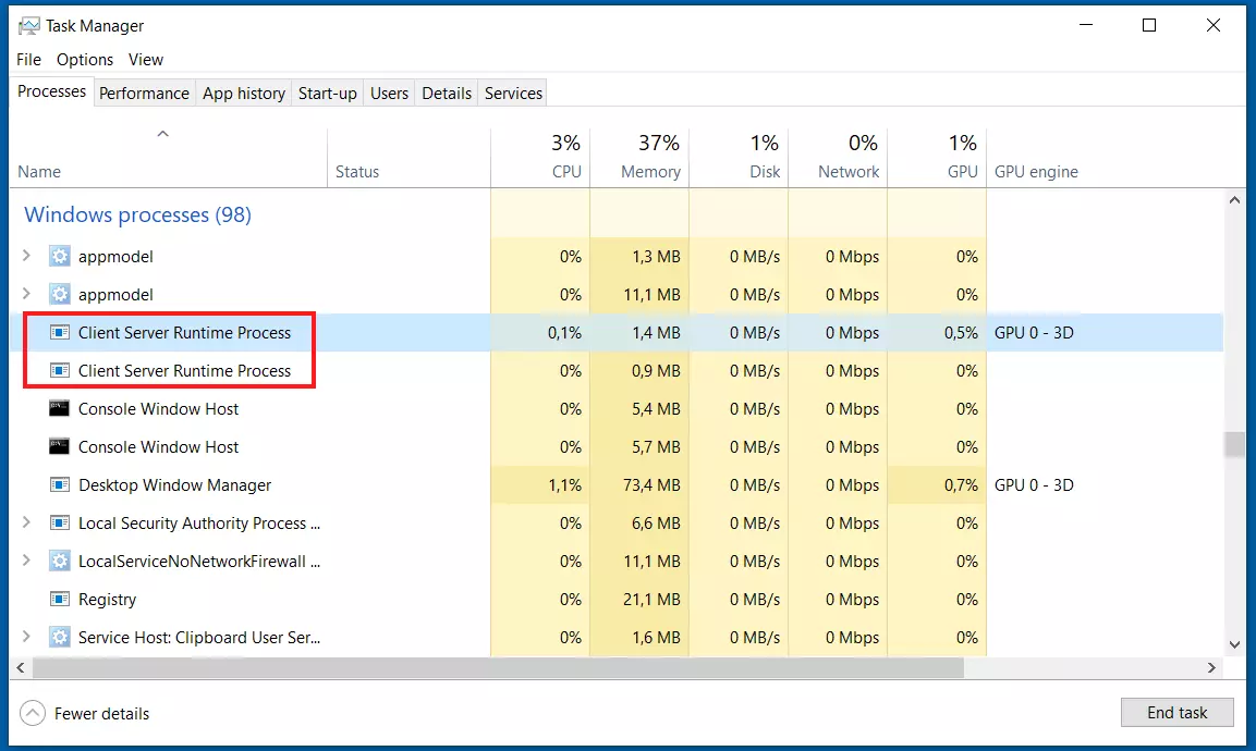 Windows 10 tasks: Client Server Runtime Process (csrss.exe)