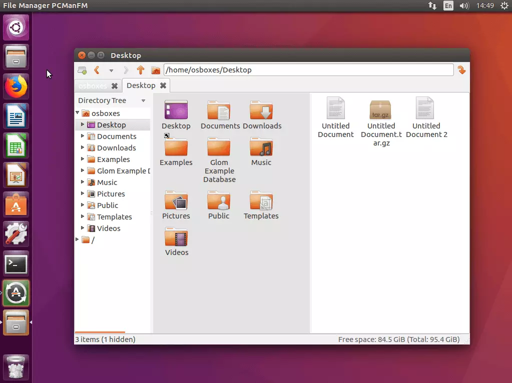 User interface of the Linux file manager, PCManFM