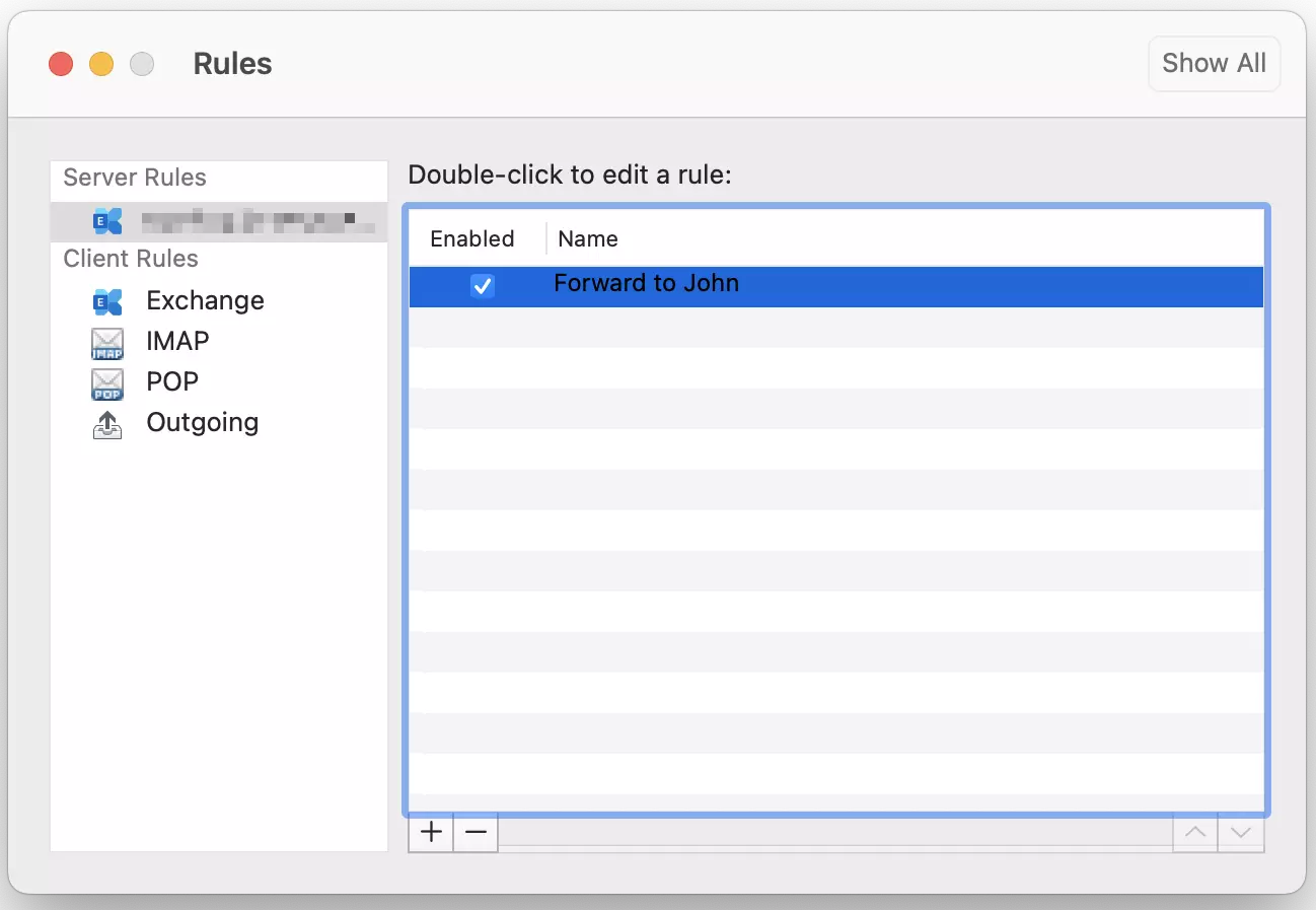 Microsoft Outlook for Mac: Rules dialog box