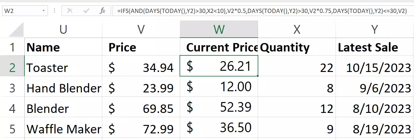 Example of IFS function using kitchen appliance sales