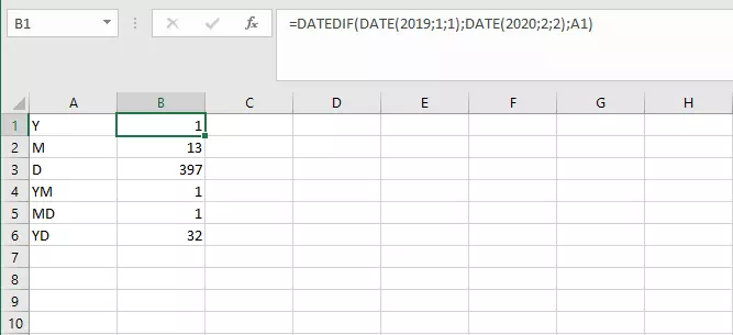 DATEDIF function in Excel with various units