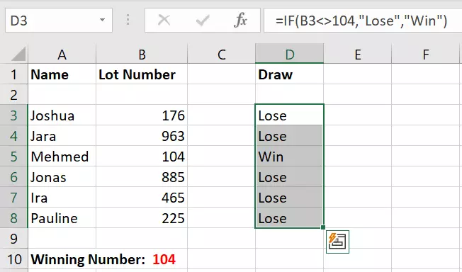 IF function with “not equal to” and self-defined output values