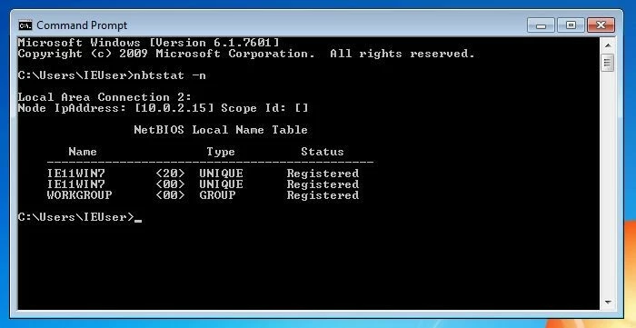 Using “nbtstat” for the hostname’s output.