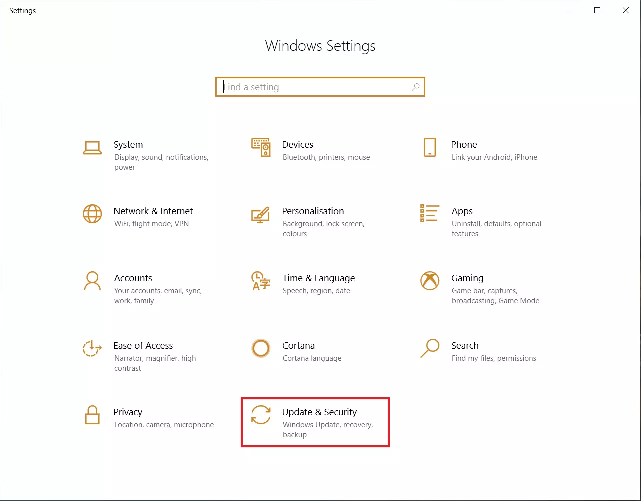 Windows settings screenshot