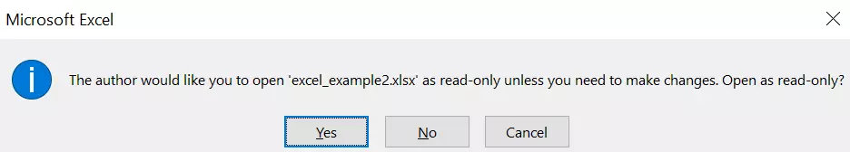 Excel notification “Read only recommended”