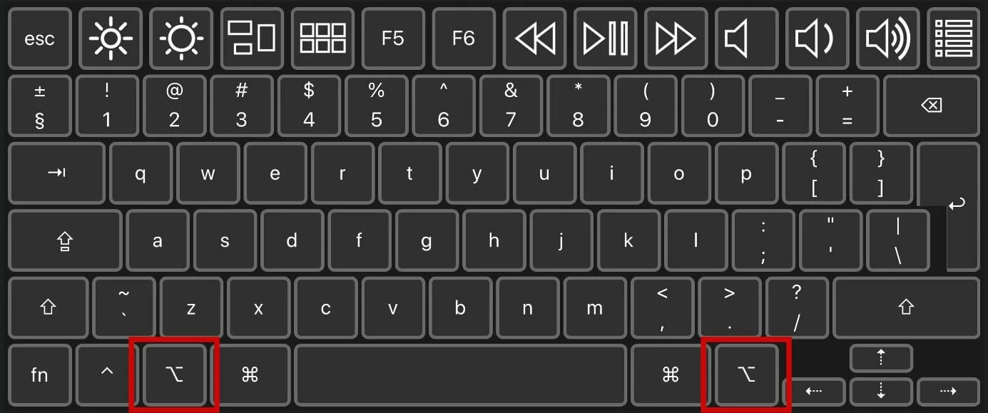 Opt keys on a Mac keyboard