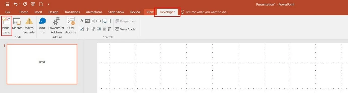 The “Developer” tab in PowerPoint 2016