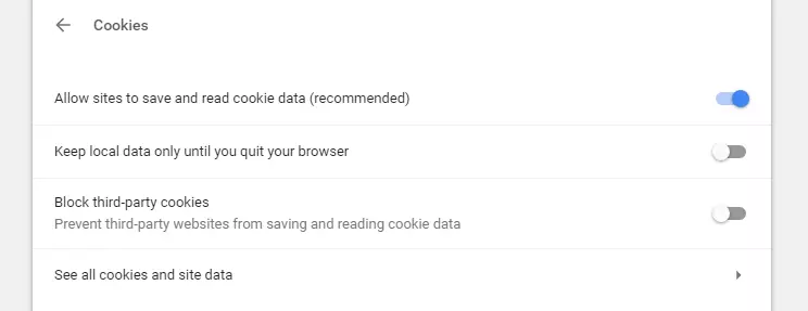 Chrome: Enable cookies