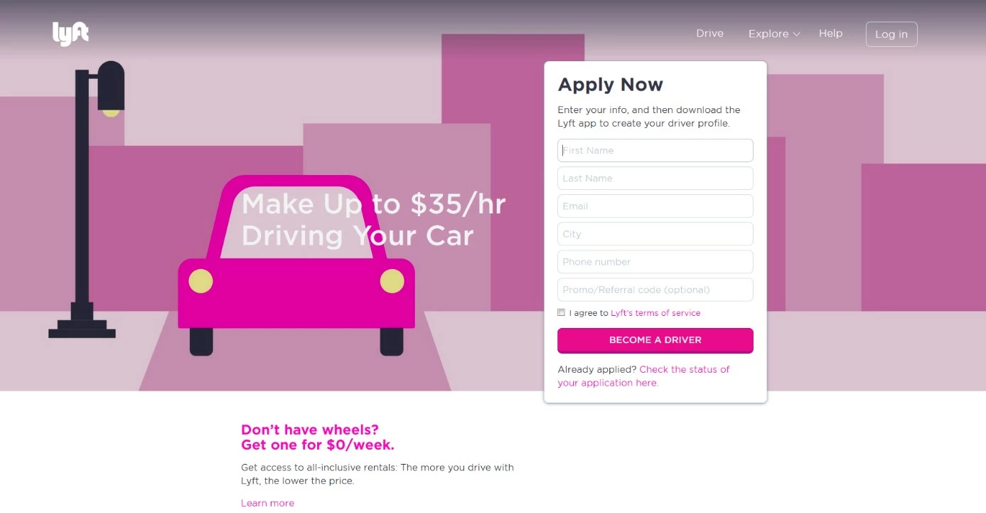 Lyft landing page