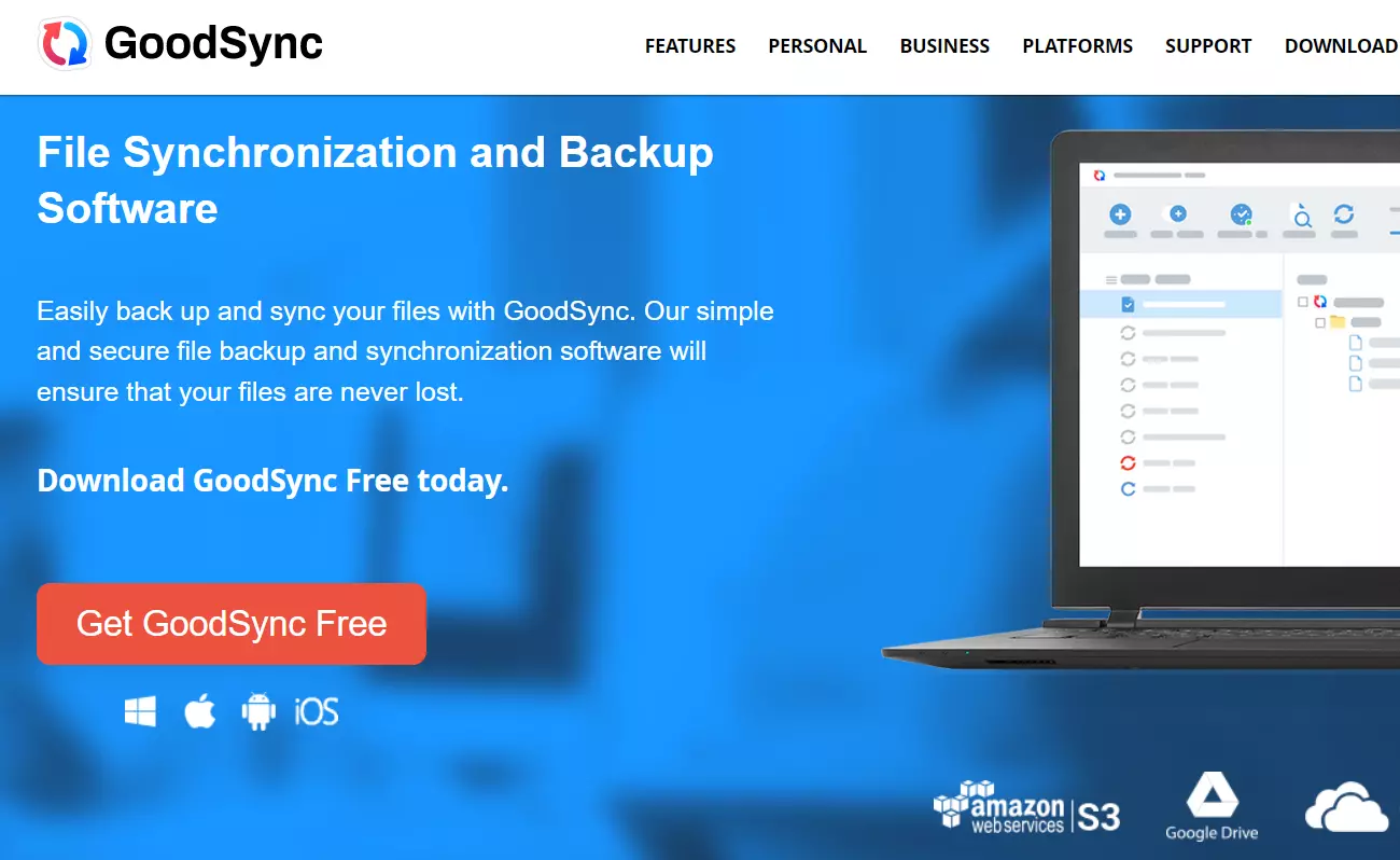 Screenshot of the Goodsync website