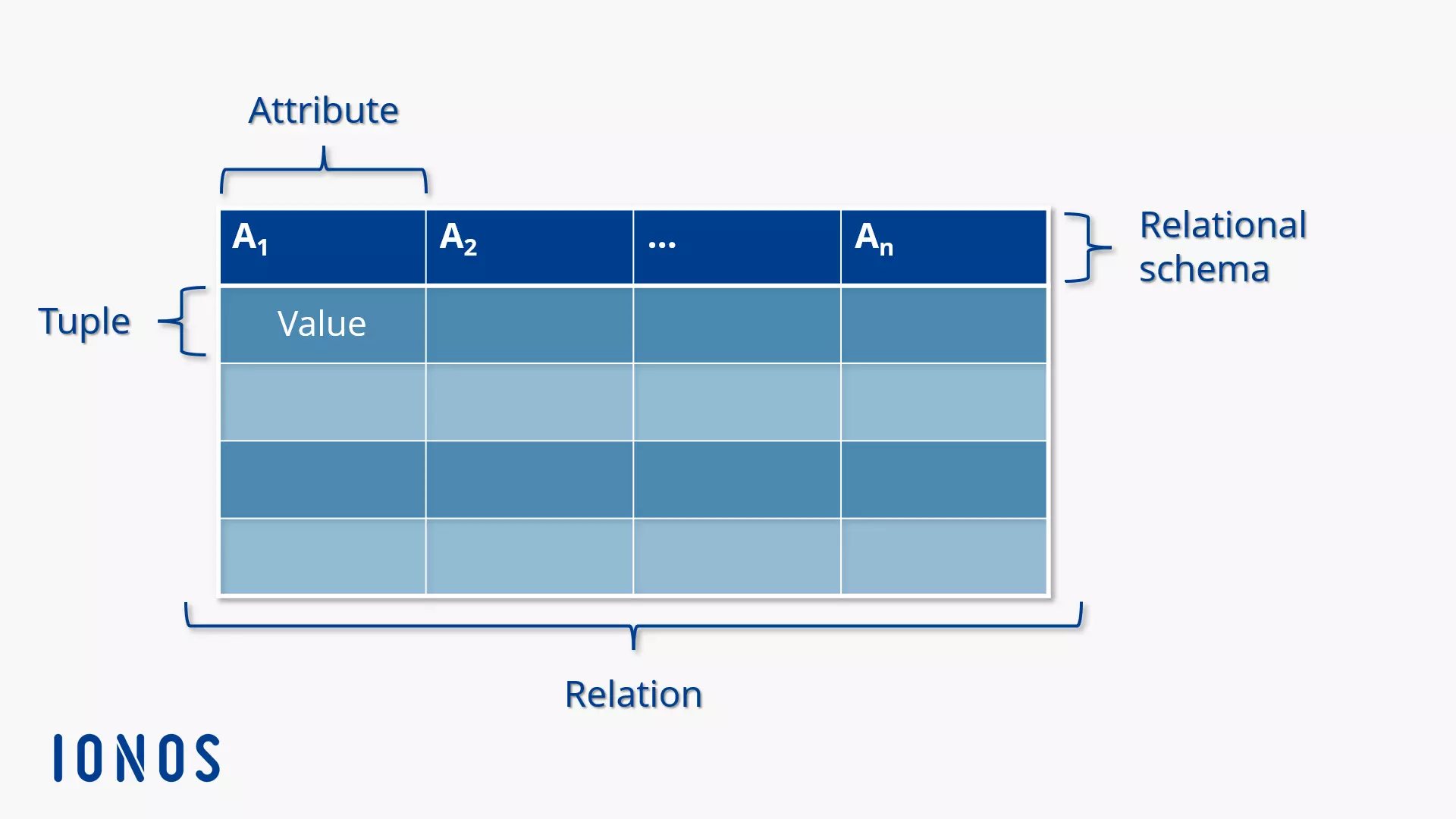 Schematic representation of a relation in terms of the relational database model