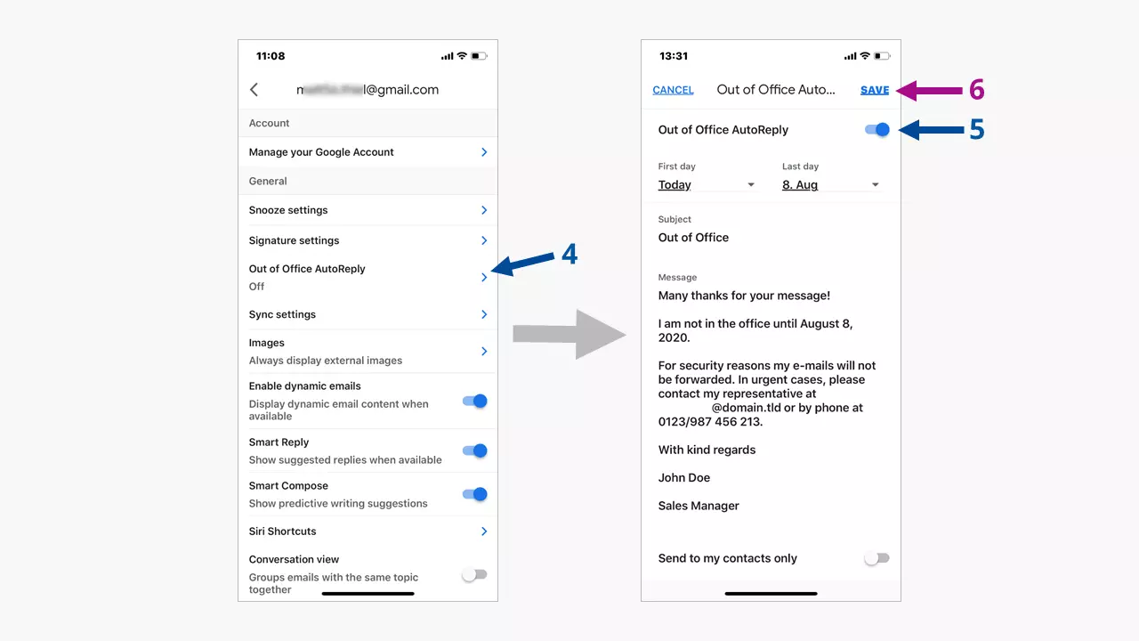 Set up Gmail out-of-office note: step by step to the finished note