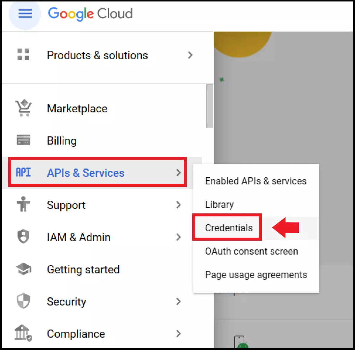 Credentials under “APIs & Services”