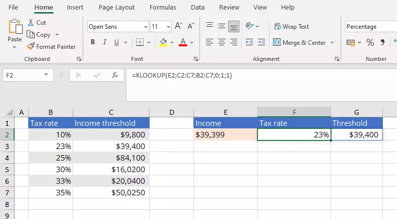 Excel: XLOOKUP example with three mandatory arguments and all optional arguments