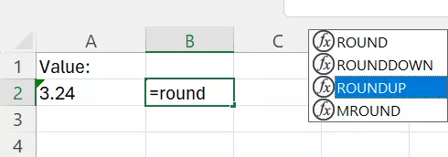 Excel: Entering the ROUNDUP function