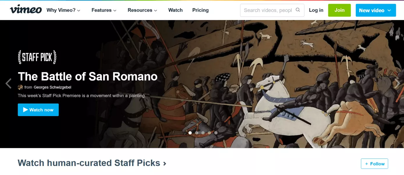 Screenshot of Vimeo’s on-demand site