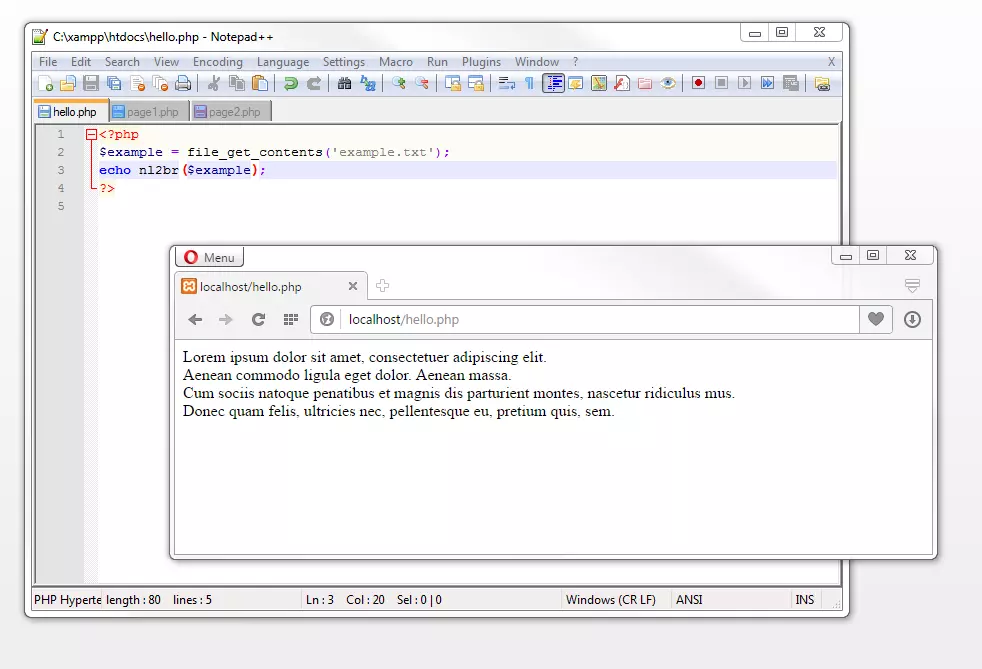 The nl2br() function in the application