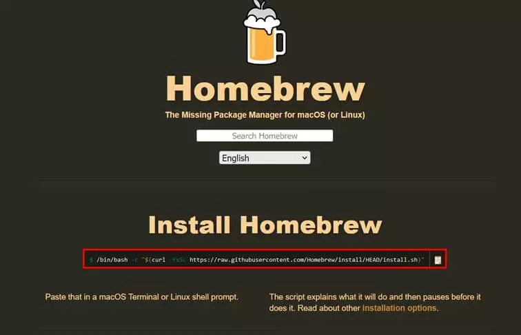 Screenshot of the Homebrew website