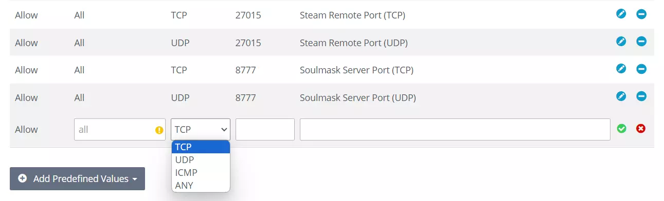 Soulmask server ports in the IONOS customer account