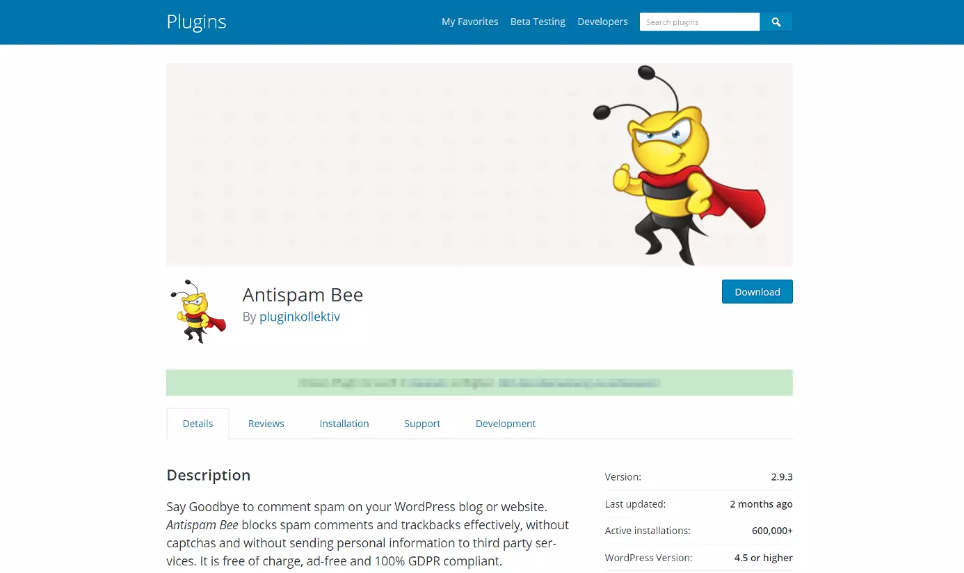 wordpress.org: Plugin overview of Antispam Bee