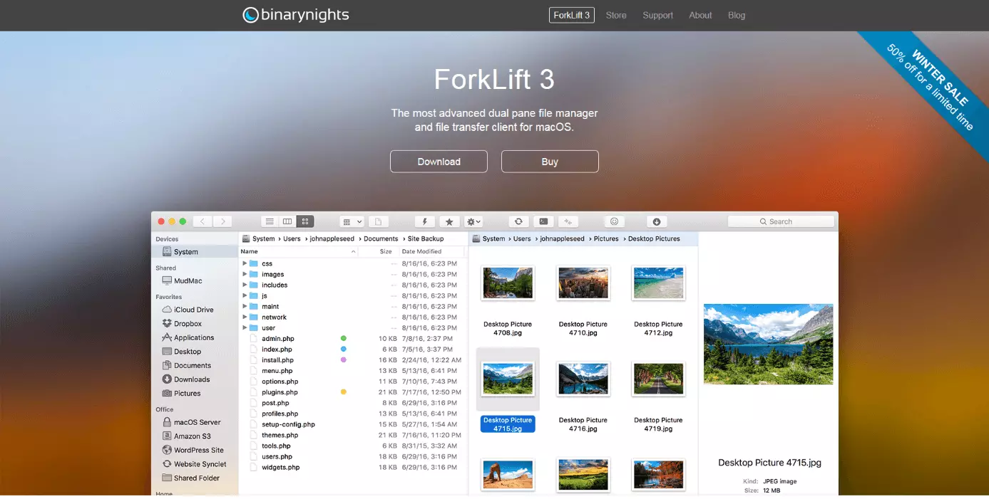 The user interface of the ForkLift file manager