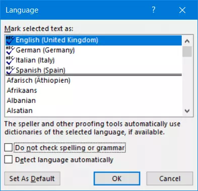 Selecting the language