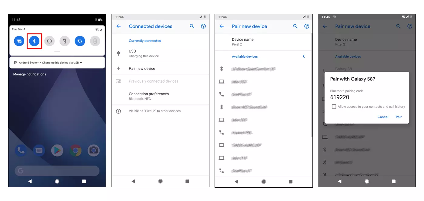 Pairing Bluetooth devices on an Android smartphone