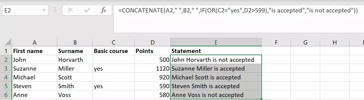 Excel IF OR: Combining the IF OR and CONCATENATE functions