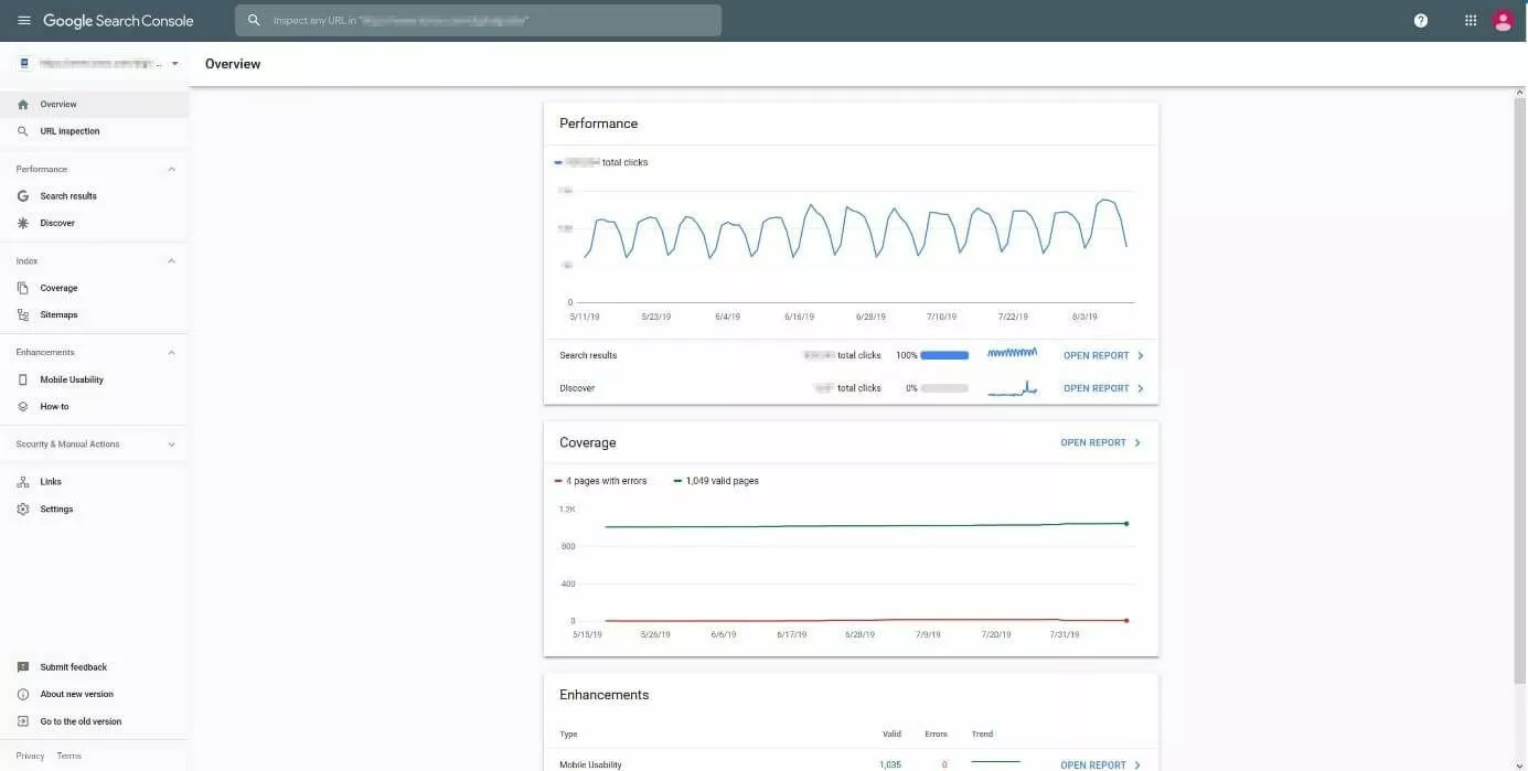 Google Search Console dashboard