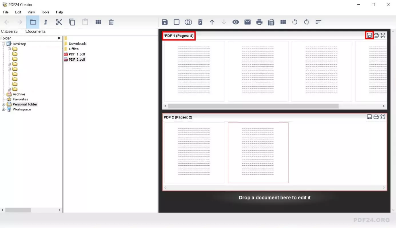 PDF24 Creator: View of amended PDFs