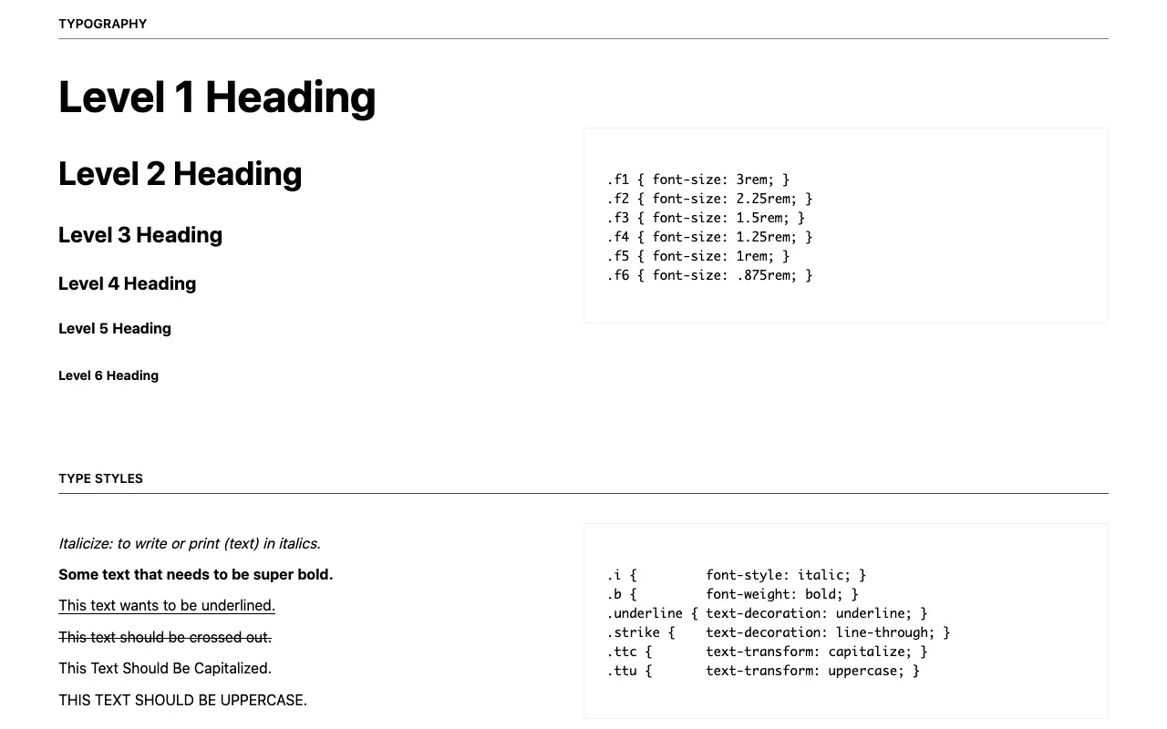 Typographic scale of the "Tachyons" framework